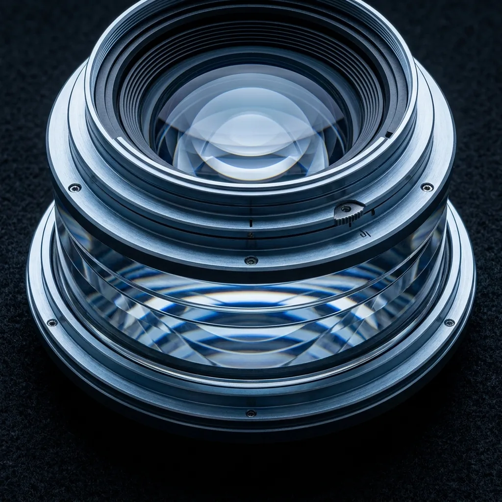 Precision optical instrument, layered glass and metal in cold light